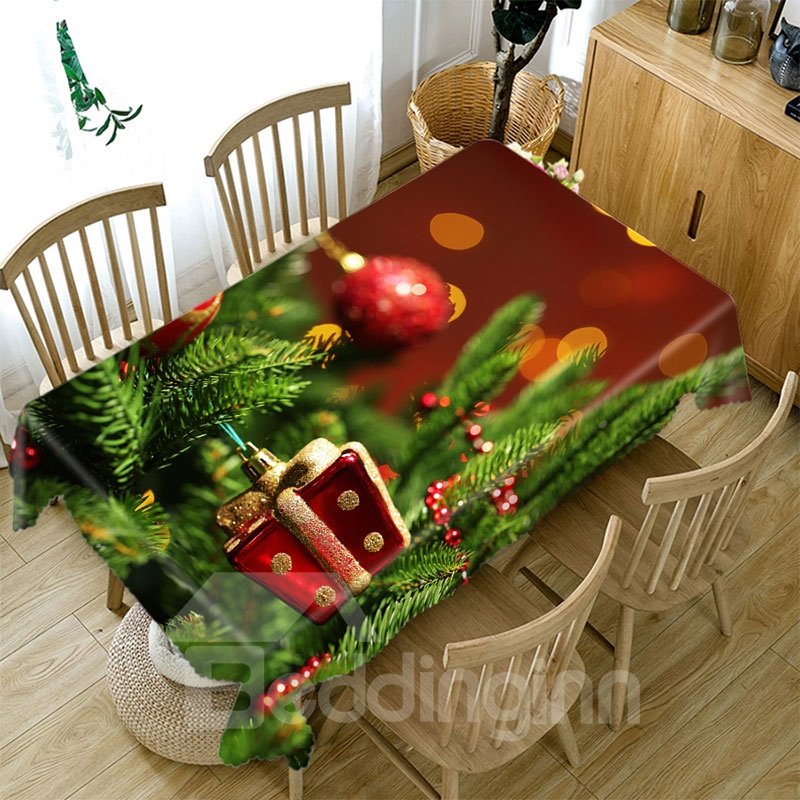 3D Polyester Tablecloth with Christmas Tree and Red Sofa Pattern, Unfading, Wear-Resistant, Oil-Proof and Water-Proof, Ideal for Home, Hotel, Outdoors and Party Decor