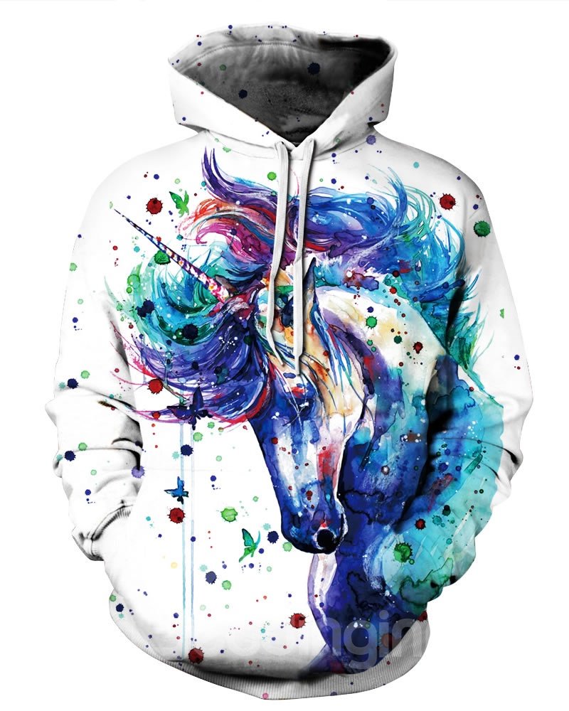 Stylish 3D Unicorn Oil Painting Pattern Long Sleeve Men's Cool Hoodie Sweater