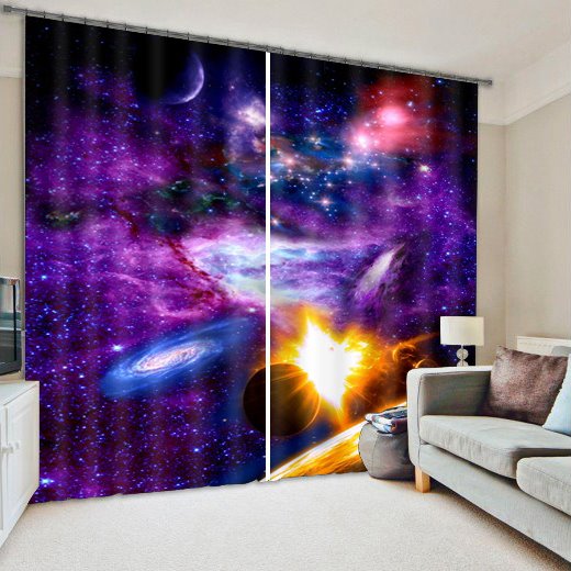 Customizable 3D Printed Polyester Dust-Proof Living Room Curtains with Stunning Galaxy and Stars Patterns