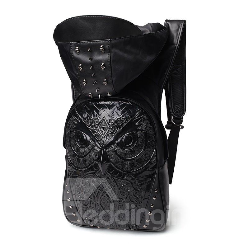 Fashionable 3D Uniquely Designed Owl-themed PU Leather Shoulder Backpack for Stylish Individuals