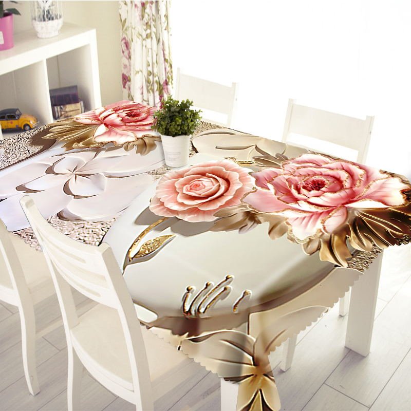 High - Quality 3D Realistic Engraved Flowers Printed Thick Polyester Table Cover Cloth for Various Occasions