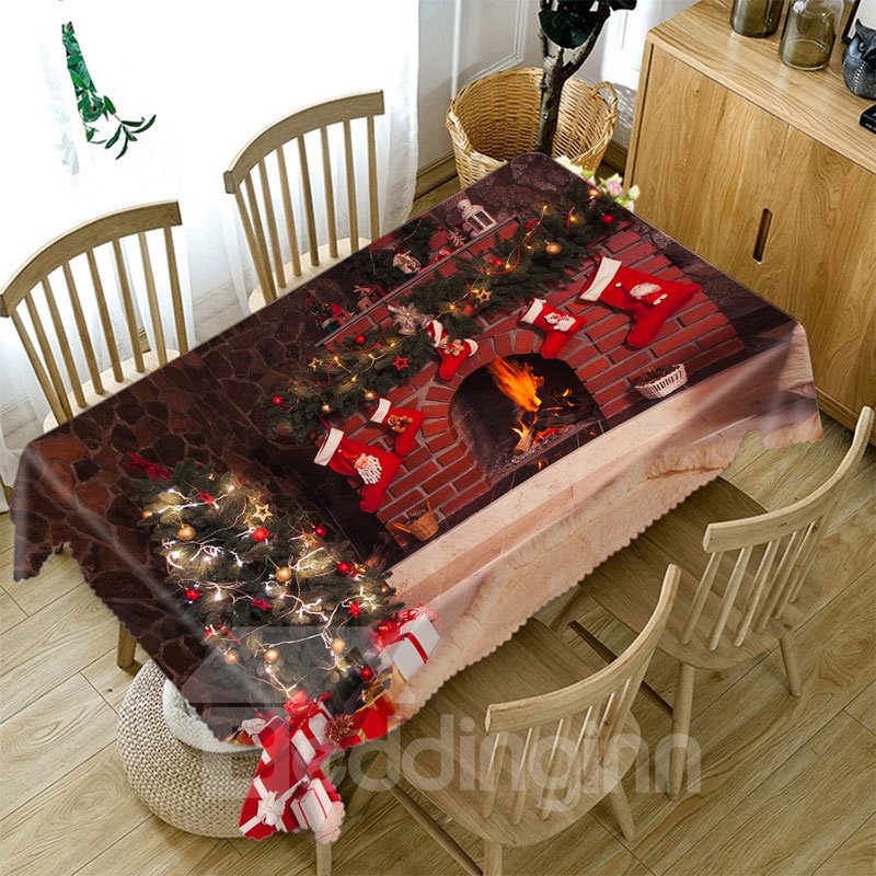 3D Polyester Tablecloth with Christmas Tree and Red Sofa Pattern, Unfading, Wear-Resistant, Oil-Proof and Water-Proof, Ideal for Home, Hotel, Outdoors and Party Decor