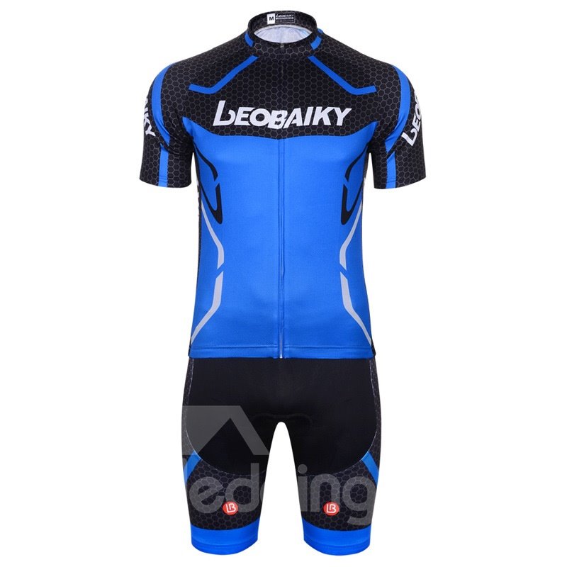 Men's Blue 3D Silicone Padded Cycling Jersey Set for Mountain Biking