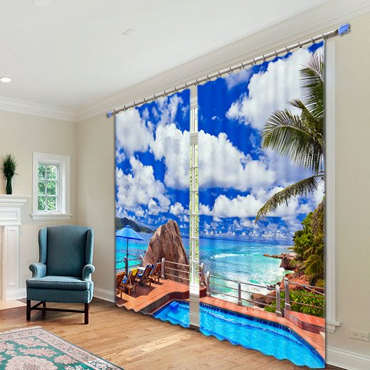 High - Quality Polyester 3D Blackout Curtain with Sunny Day Scenery for Living Room and Bedroom
