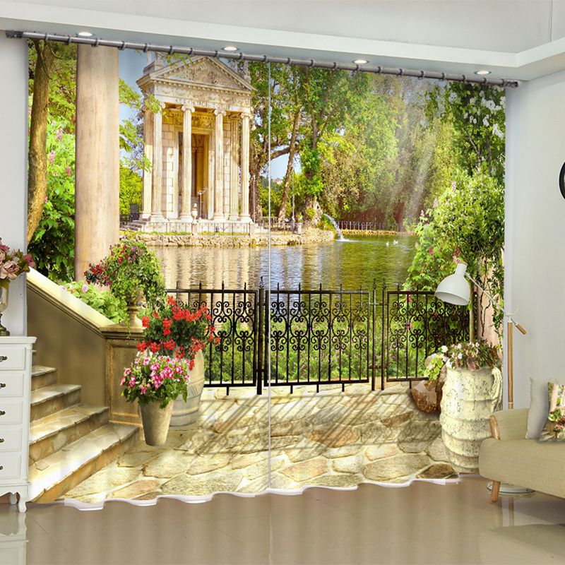Customizable 3D Retro and European-Style Two-Panel Window Drapes for Living Room Decor