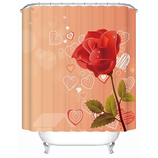 Stylish 3D Orange Shower Curtain with Rose and Heart-shaped Patterns