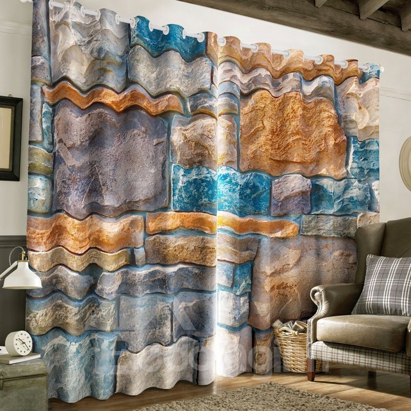 3D Sketch Pattern Printed Thick Polyester Two - Panel Bedroom Blackout Window Drapes for Home Decoration