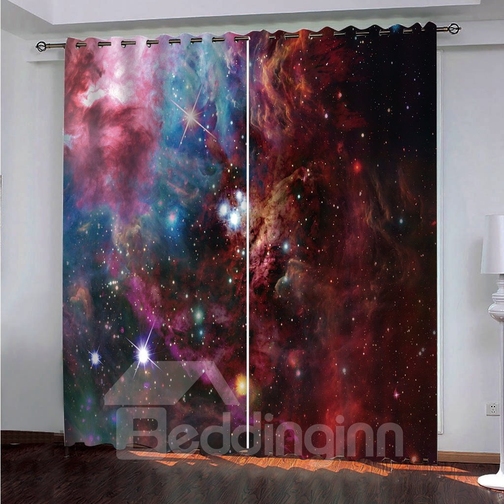 3D Shining Stars Galaxy Printed Polyester Blackout Curtain, Eco-Friendly & No Fading