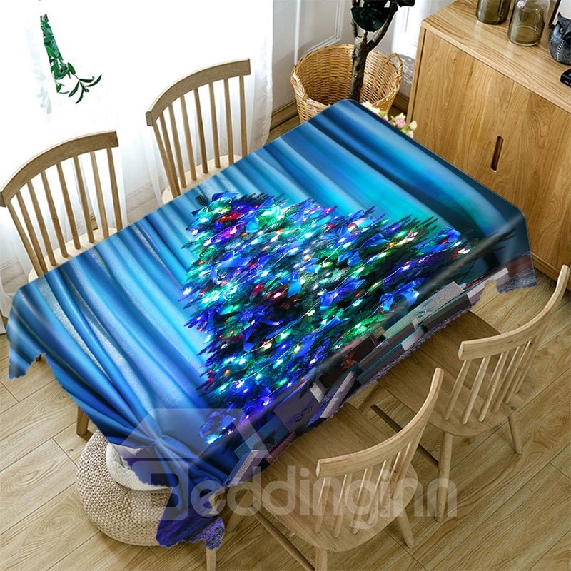 3D Polyester Tablecloth with Christmas Tree and Red Sofa Pattern, Unfading, Wear-Resistant, Oil-Proof and Water-Proof, Ideal for Home, Hotel, Outdoors and Party Decor