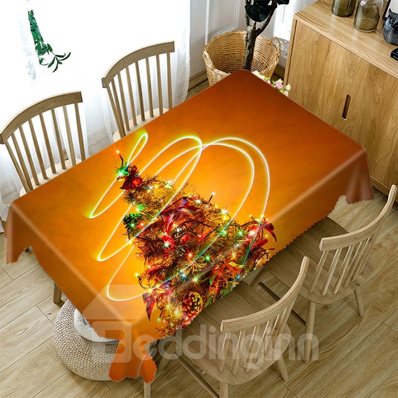 3D Polyester Tablecloth with Christmas Tree and Red Sofa Pattern, Unfading, Wear-Resistant, Oil-Proof and Water-Proof, Ideal for Home, Hotel, Outdoors and Party Decor