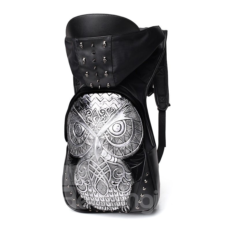 Fashionable 3D Uniquely Designed Owl-themed PU Leather Shoulder Backpack for Stylish Individuals