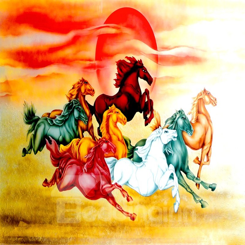 Sturdy 3D Self - Adhesive PVC Wall Murals with Colorful Running Horses Pattern