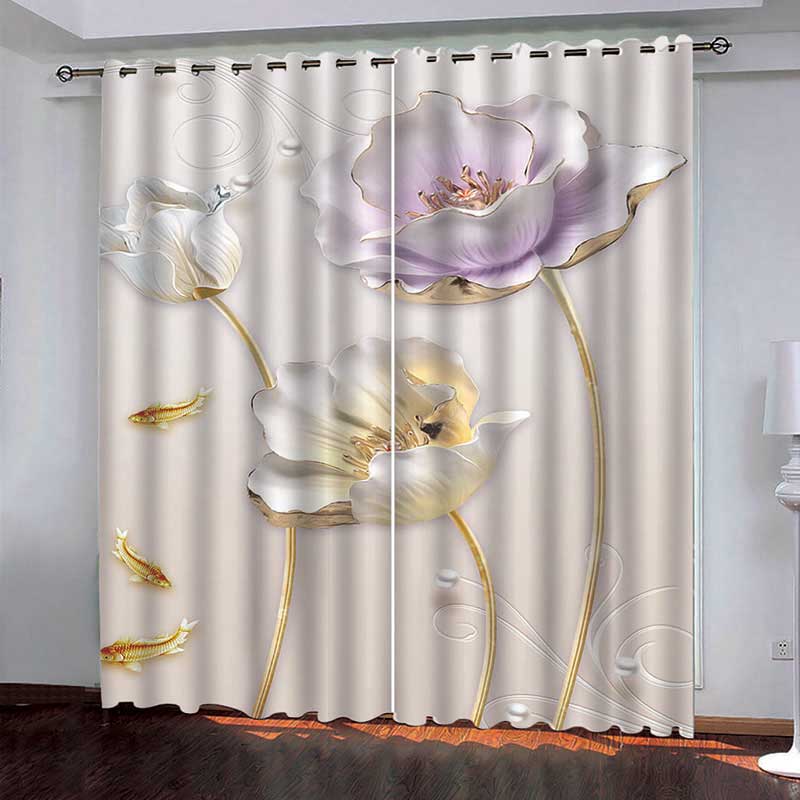 Customizable 3D Elegant Floral Relief Design Blackout Window Curtains Set of 2 Panels with No Pilling, No Fading, and No Off - lining