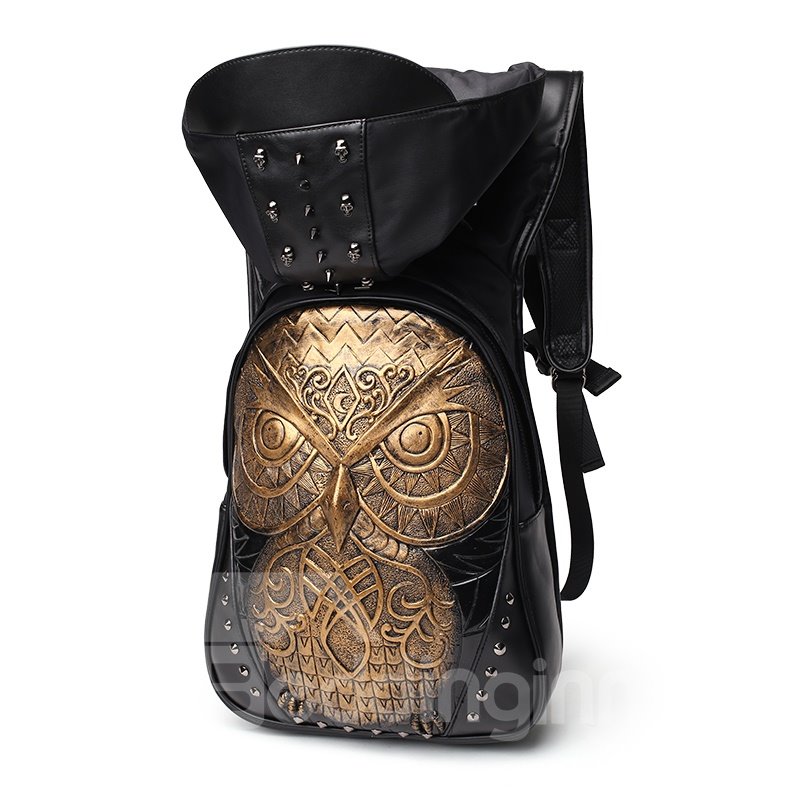Fashionable 3D Uniquely Designed Owl-themed PU Leather Shoulder Backpack for Stylish Individuals