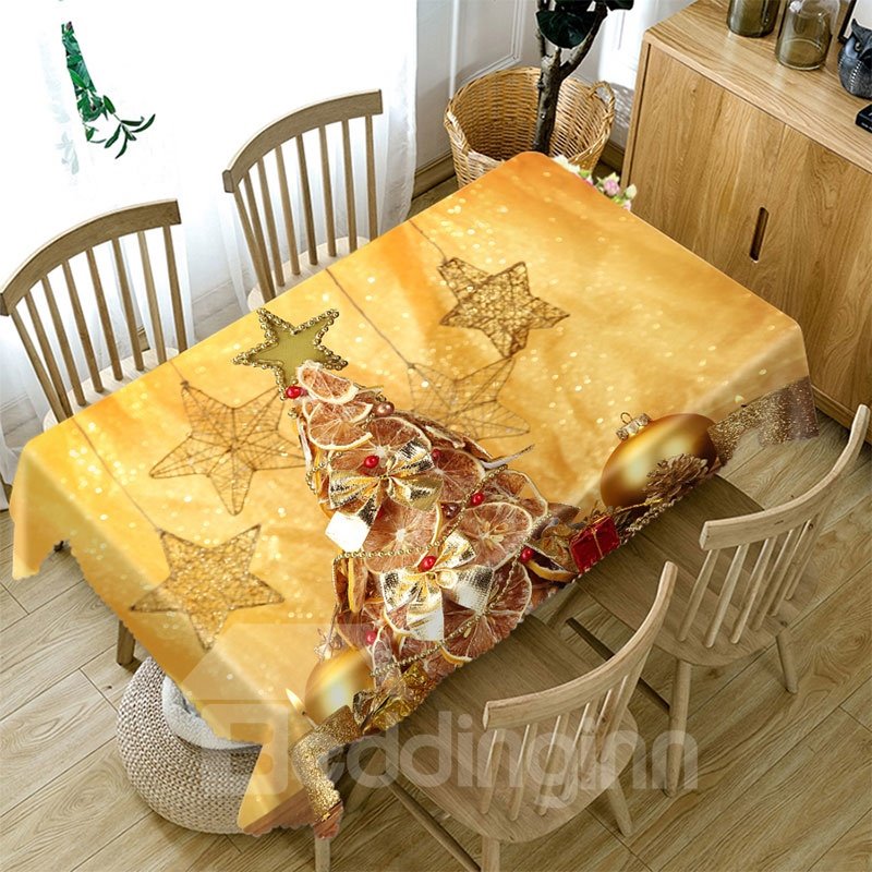 3D Polyester Tablecloth with Christmas Tree and Red Sofa Pattern, Unfading, Wear-Resistant, Oil-Proof and Water-Proof, Ideal for Home, Hotel, Outdoors and Party Decor